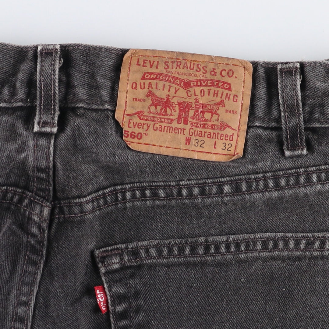 00'S Levi's 560 LOOSE FIT TAPERED LEG Black Denim Tapered Denim Pants Made in USA Men's W32 equivalent cotton black type Vintage Second Hand