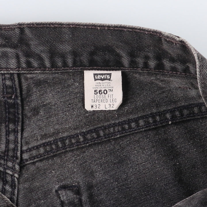 00'S Levi's 560 LOOSE FIT TAPERED LEG Black Denim Tapered Denim Pants Made in USA Men's W32 equivalent cotton black type Vintage Second Hand