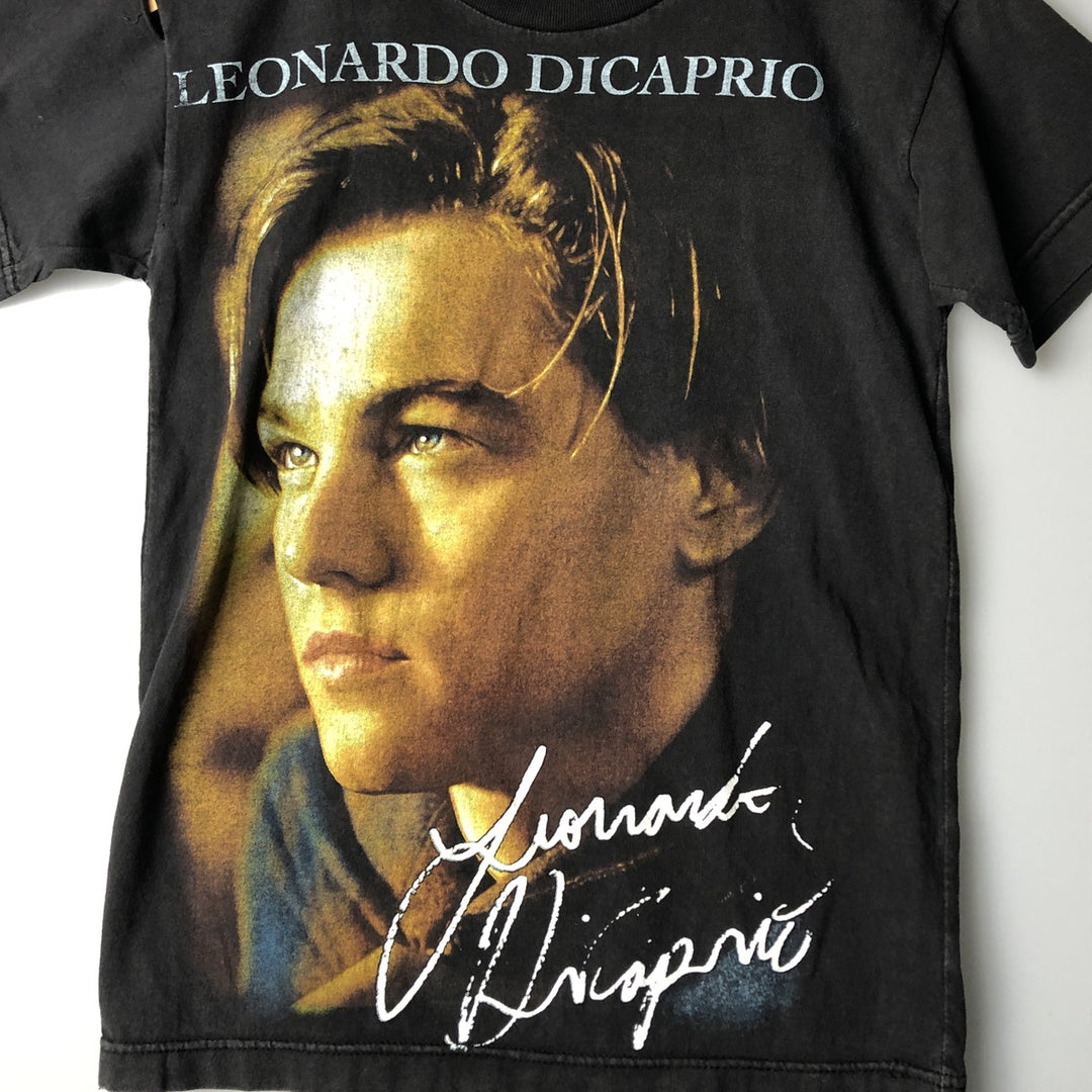 90'S PIMPO Titanic Leonardo DiCaprio Large Print Movie T-Shirt, Women's, Size Small, Vintage cotton black type Vintage Second Hand