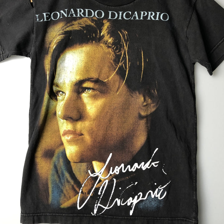 90'S PIMPO Titanic Leonardo DiCaprio Large Print Movie T-Shirt, Women's, Size Small, Vintage cotton black type Vintage Second Hand