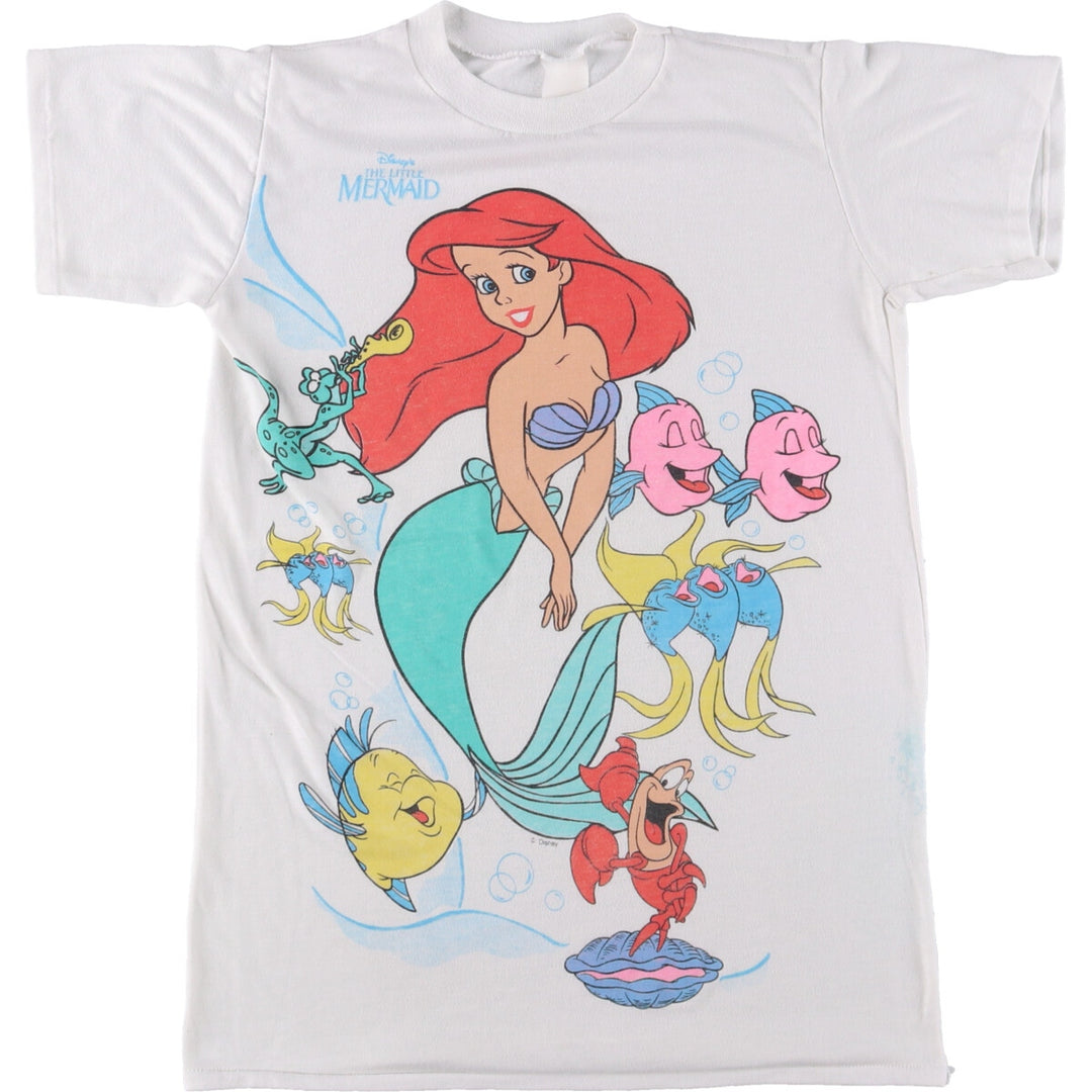 THE LITTLE MERMAID Little Mermaid Large Print Character Print T-Shirt Women's XS Vintage unclear white type Vintage Second Hand
