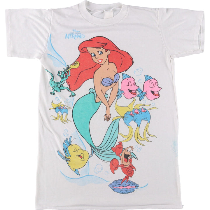 THE LITTLE MERMAID Little Mermaid Large Print Character Print T-Shirt Women's XS Vintage unclear white type Vintage Second Hand