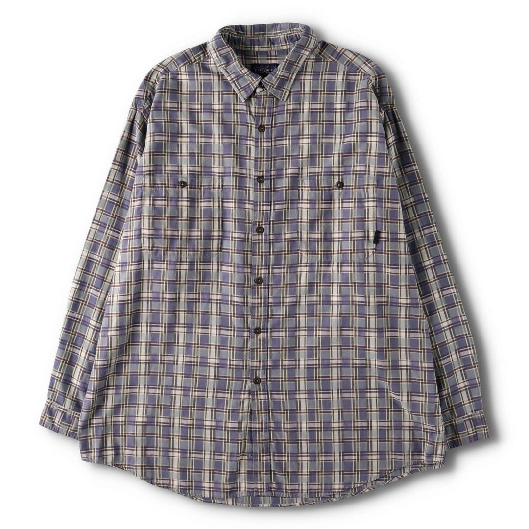2000'S Patagonia Organic Cotton Long Sleeve Cotton Check Shirt (53832F6), Men's Size XL cotton blue type Vintage Second Hand