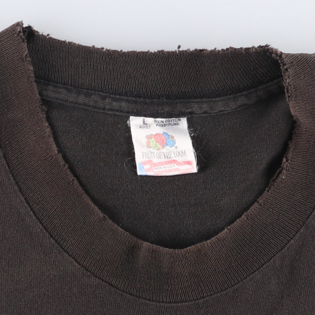 90'S Fruit of the Loom FASHION VICTIM Skull Pattern Print T-shirt Made in USA Men's L Size Vintage cotton black type Vintage Second Hand