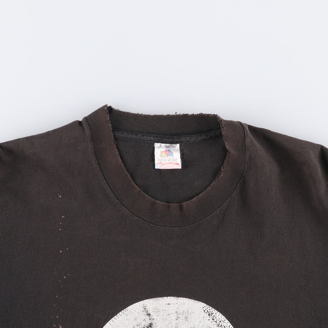 90'S Fruit of the Loom FASHION VICTIM Skull Pattern Print T-shirt Made in USA Men's L Size Vintage cotton black type Vintage Second Hand