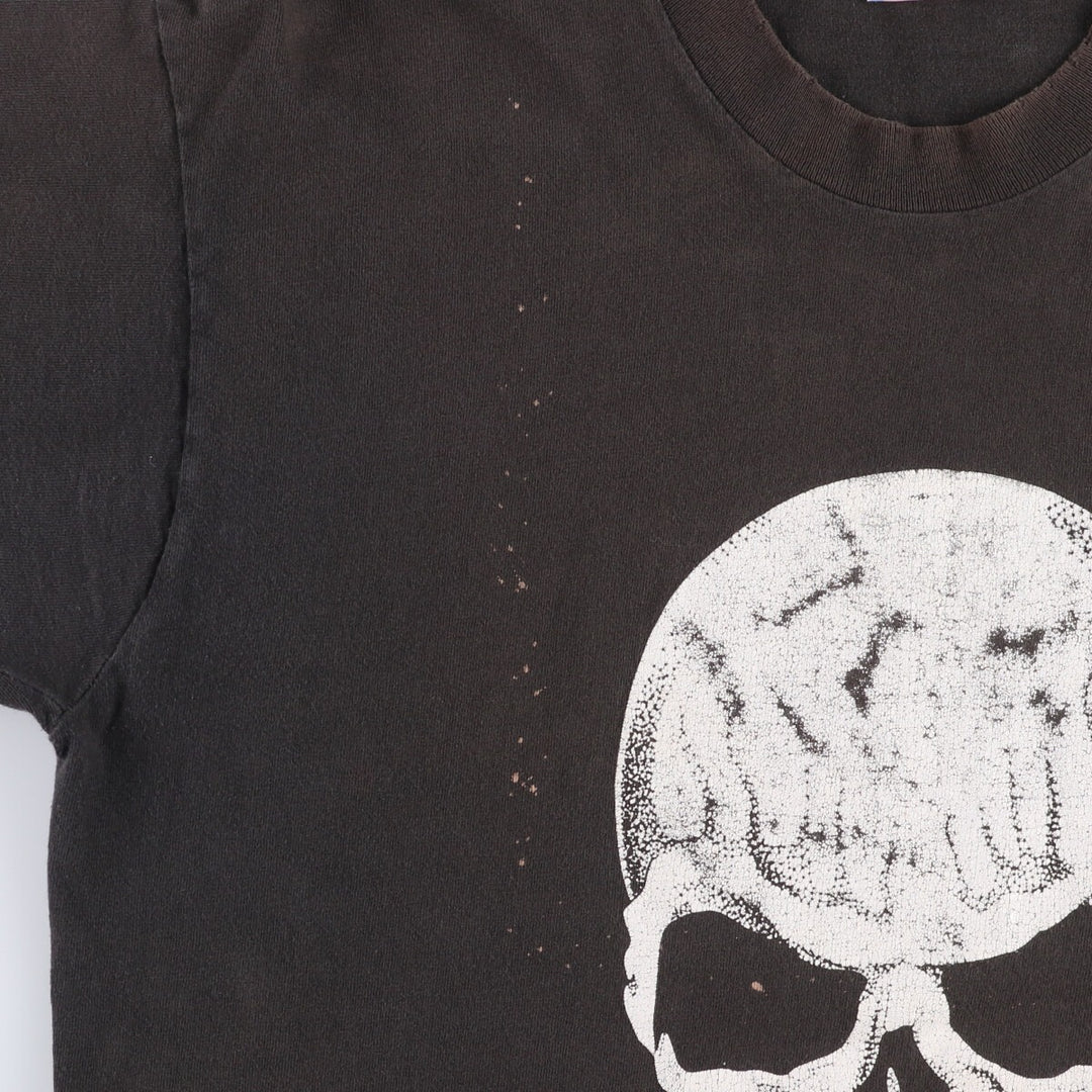 90'S Fruit of the Loom FASHION VICTIM Skull Pattern Print T-shirt Made in USA Men's L Size Vintage cotton black type Vintage Second Hand