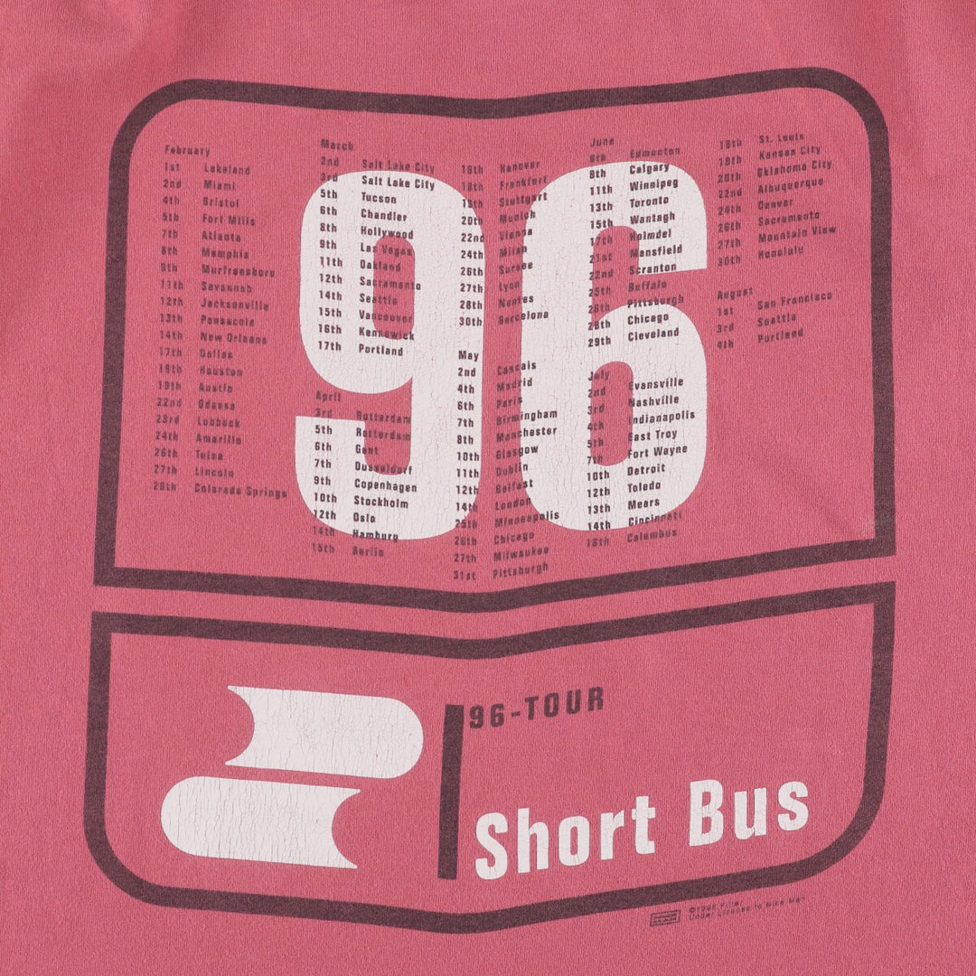 90's Fruit of the Loom Filter 96 TOUR Short Bus Tour Band T-Shirt Band T Made in USA Men's XL cotton pink type Vintage Second Hand