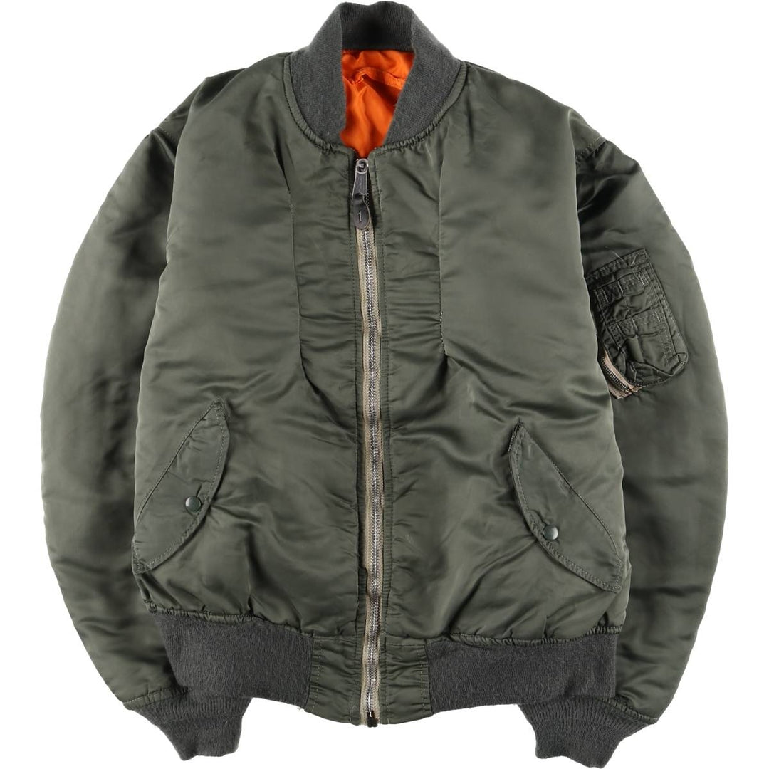 80'S Civilian Alpha ALPHA MA-1 Type Military Flight Jacket Men's XL Vintage unclear Khaki type Vintage Second Hand
