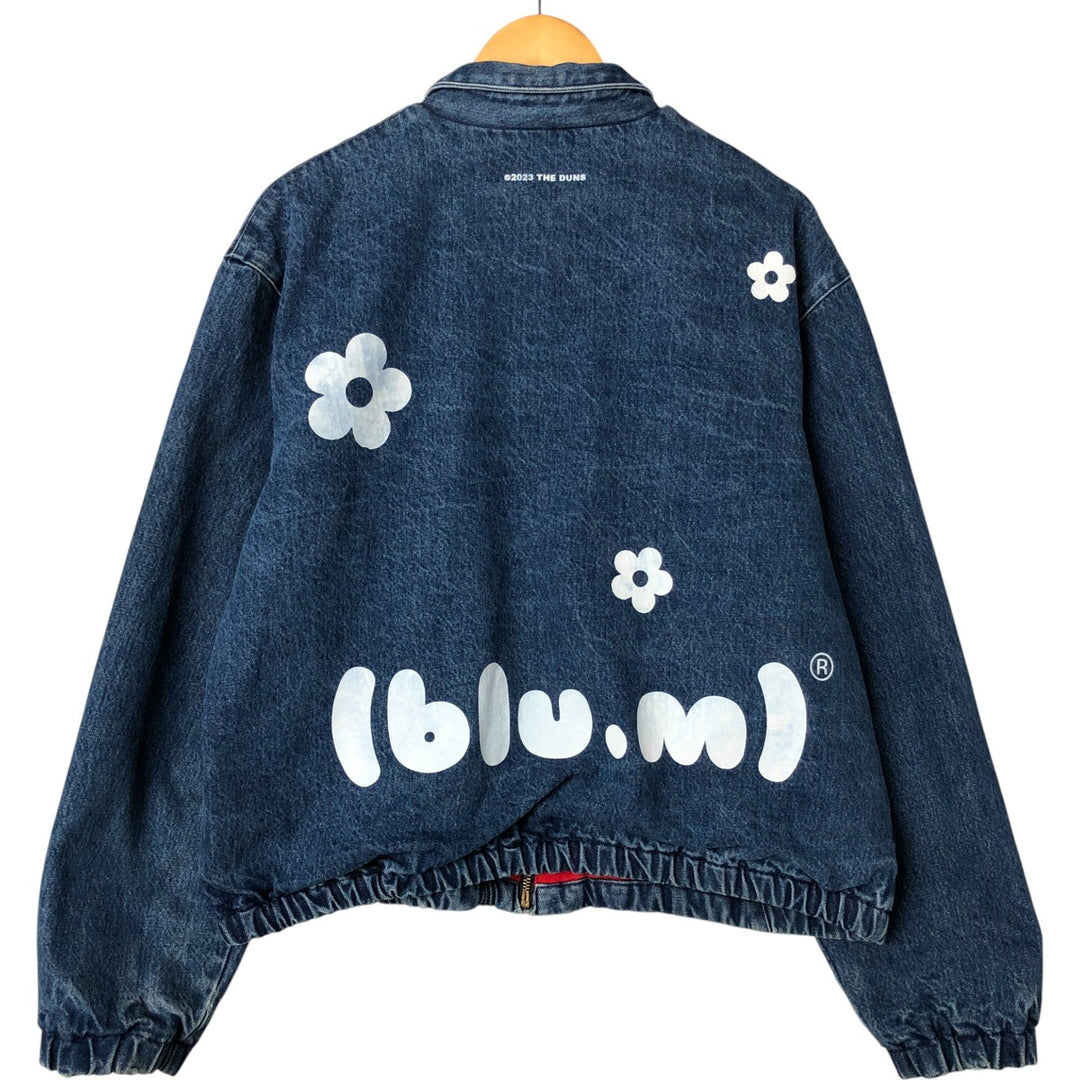 90'S POLO by Ralph Lauren Floral Custom Denim Swing Top Sports Jacket Made in USA Men's L size unclear blue type Vintage Second Hand