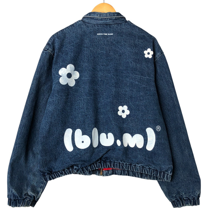 90'S POLO by Ralph Lauren Floral Custom Denim Swing Top Sports Jacket Made in USA Men's L size unclear blue type Vintage Second Hand