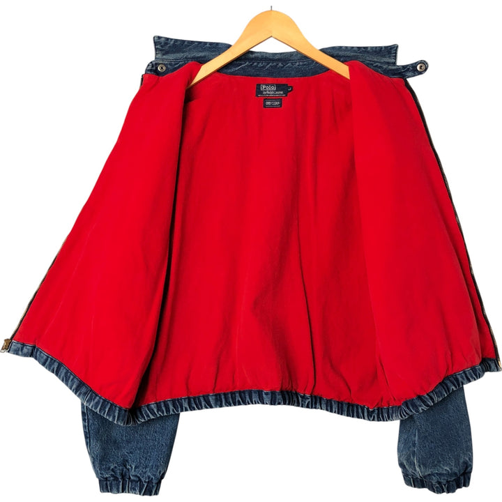 90'S POLO by Ralph Lauren Floral Custom Denim Swing Top Sports Jacket Made in USA Men's L size unclear blue type Vintage Second Hand