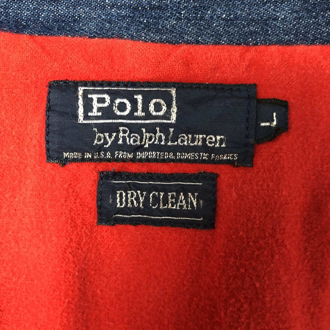 90'S POLO by Ralph Lauren Floral Custom Denim Swing Top Sports Jacket Made in USA Men's L size unclear blue type Vintage Second Hand