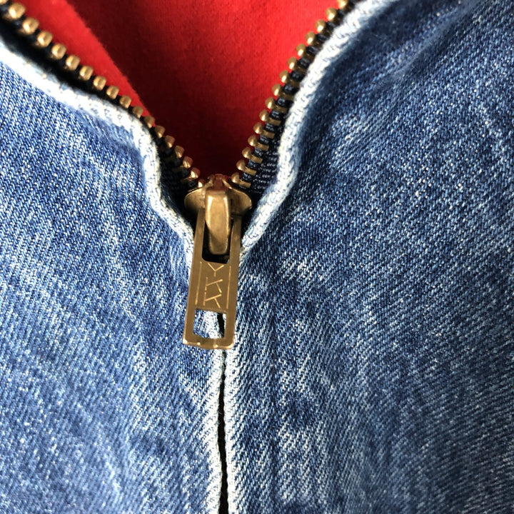 90'S POLO by Ralph Lauren Floral Custom Denim Swing Top Sports Jacket Made in USA Men's L size unclear blue type Vintage Second Hand