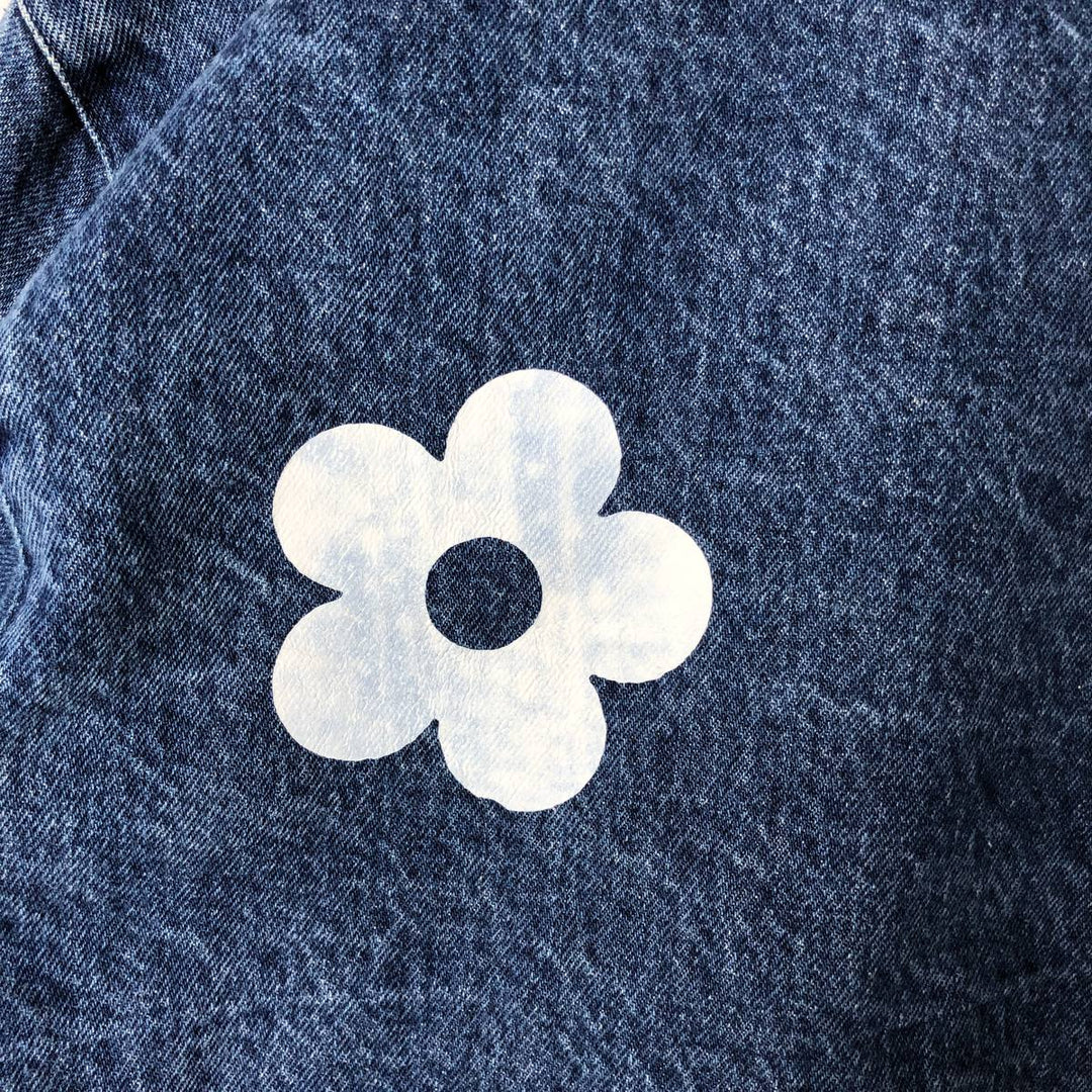 90'S POLO by Ralph Lauren Floral Custom Denim Swing Top Sports Jacket Made in USA Men's L size unclear blue type Vintage Second Hand