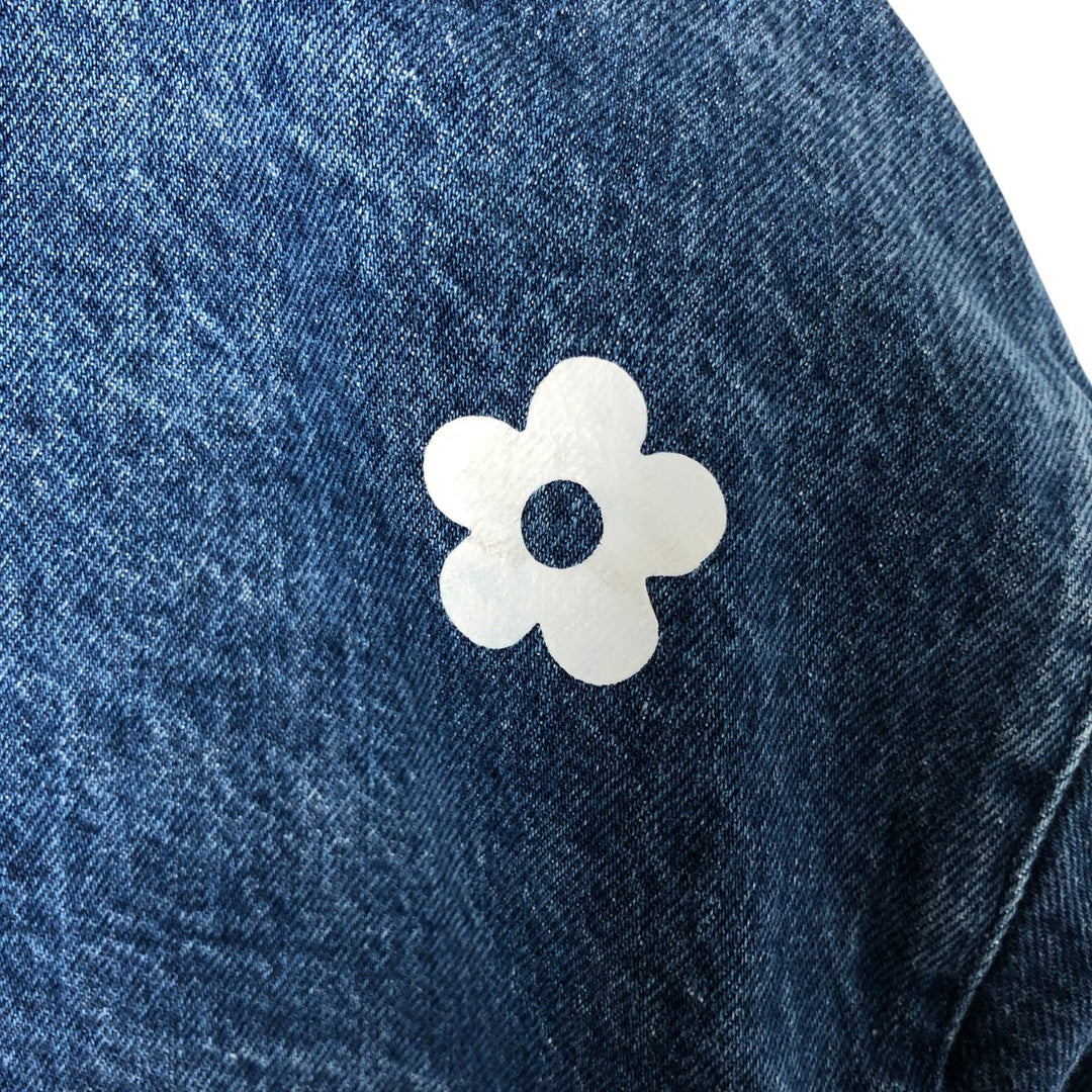 90'S POLO by Ralph Lauren Floral Custom Denim Swing Top Sports Jacket Made in USA Men's L size unclear blue type Vintage Second Hand