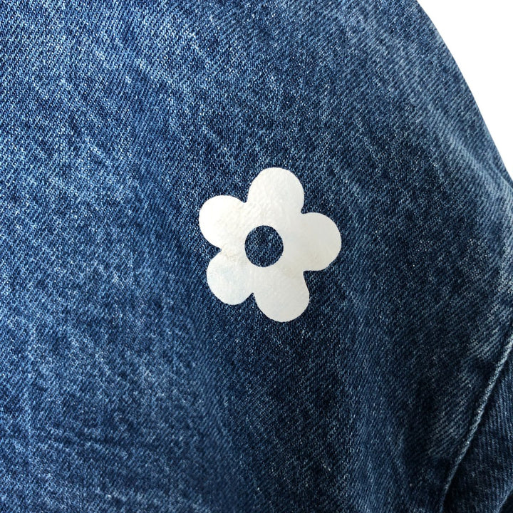 90'S POLO by Ralph Lauren Floral Custom Denim Swing Top Sports Jacket Made in USA Men's L size unclear blue type Vintage Second Hand