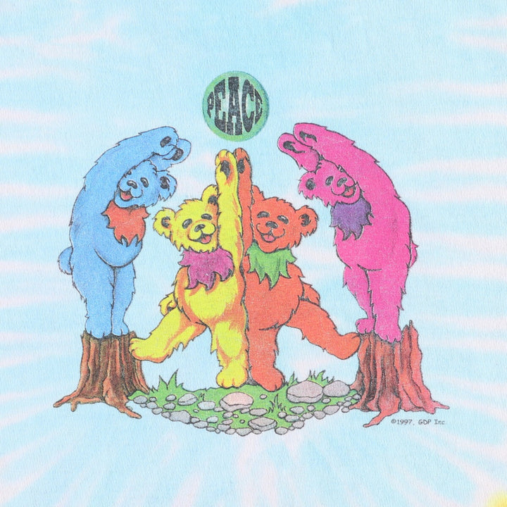 90'S GRATEFUL DEAD Tie-dye Pattern Band T-shirt, Men's Medium, Short Sleeve, Vintage unclear blue type Vintage Second Hand
