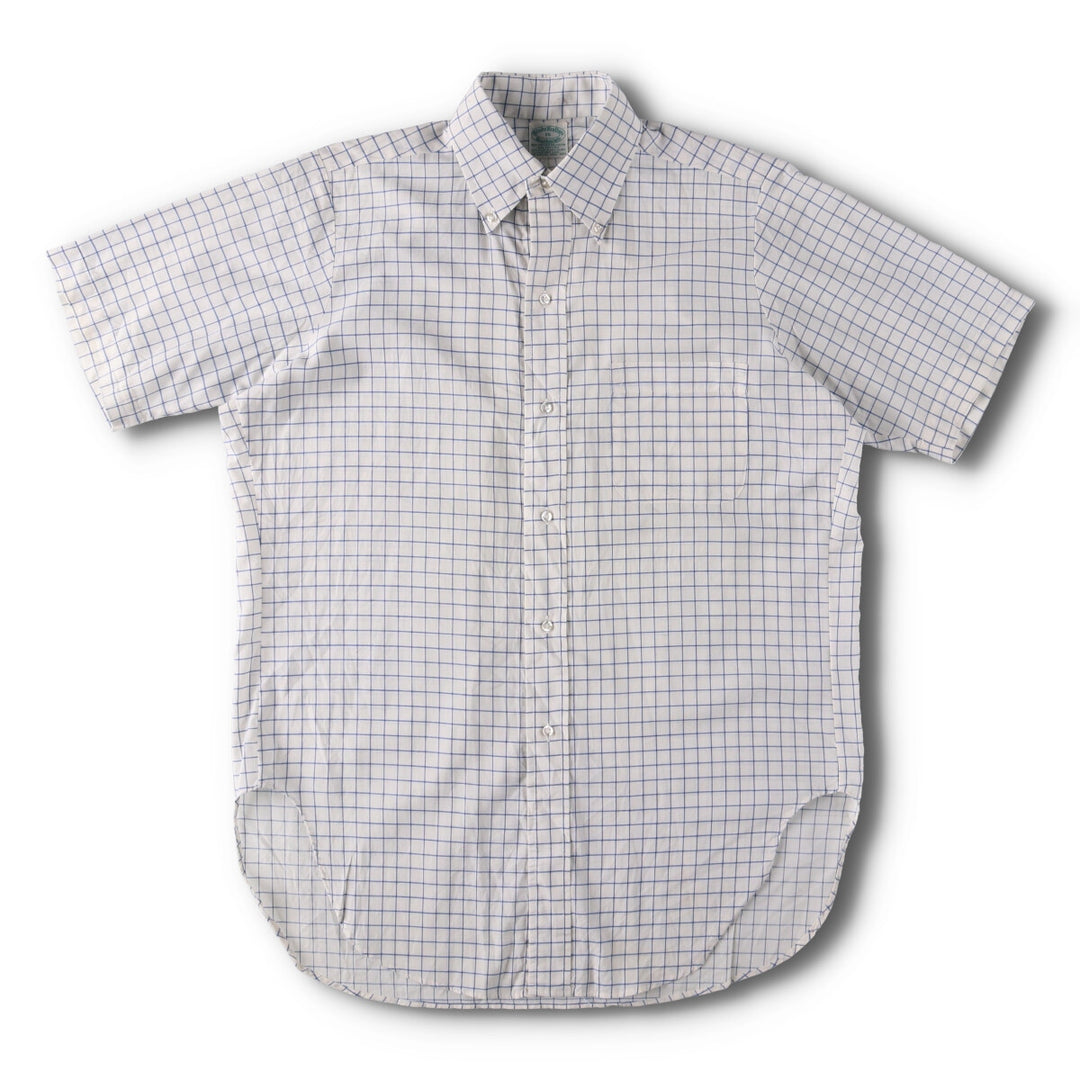 70'S Brooks Brothers 6-Button Check Pattern Button-Down Short Sleeve Cotton x Polyester Check Shirt Men's M cotton blue type Vintage Second Hand