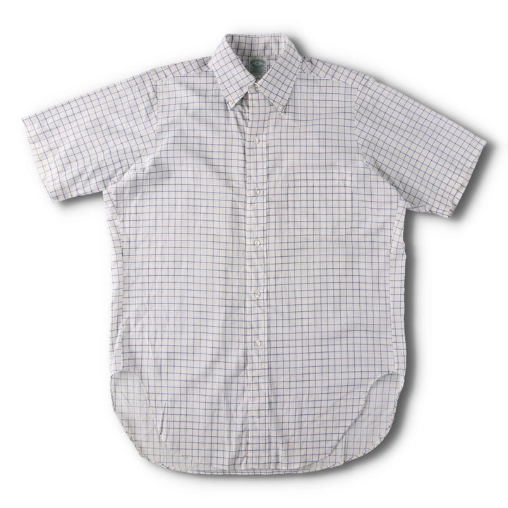 70'S Brooks Brothers 6-Button Check Pattern Button-Down Short Sleeve Cotton x Polyester Check Shirt Men's M cotton blue type Vintage Second Hand