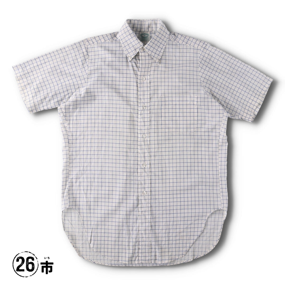 70'S Brooks Brothers 6-Button Check Pattern Button-Down Short Sleeve Cotton x Polyester Check Shirt Men's M cotton blue type Vintage Second Hand