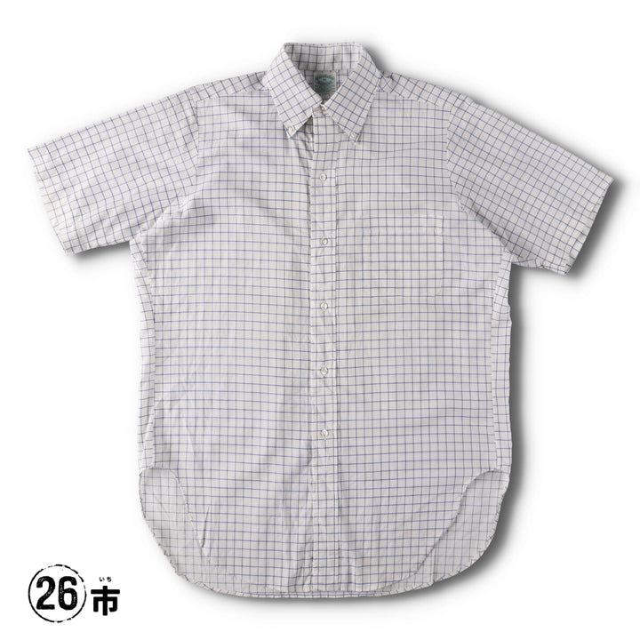 70'S Brooks Brothers 6-Button Check Pattern Button-Down Short Sleeve Cotton x Polyester Check Shirt Men's M cotton blue type Vintage Second Hand