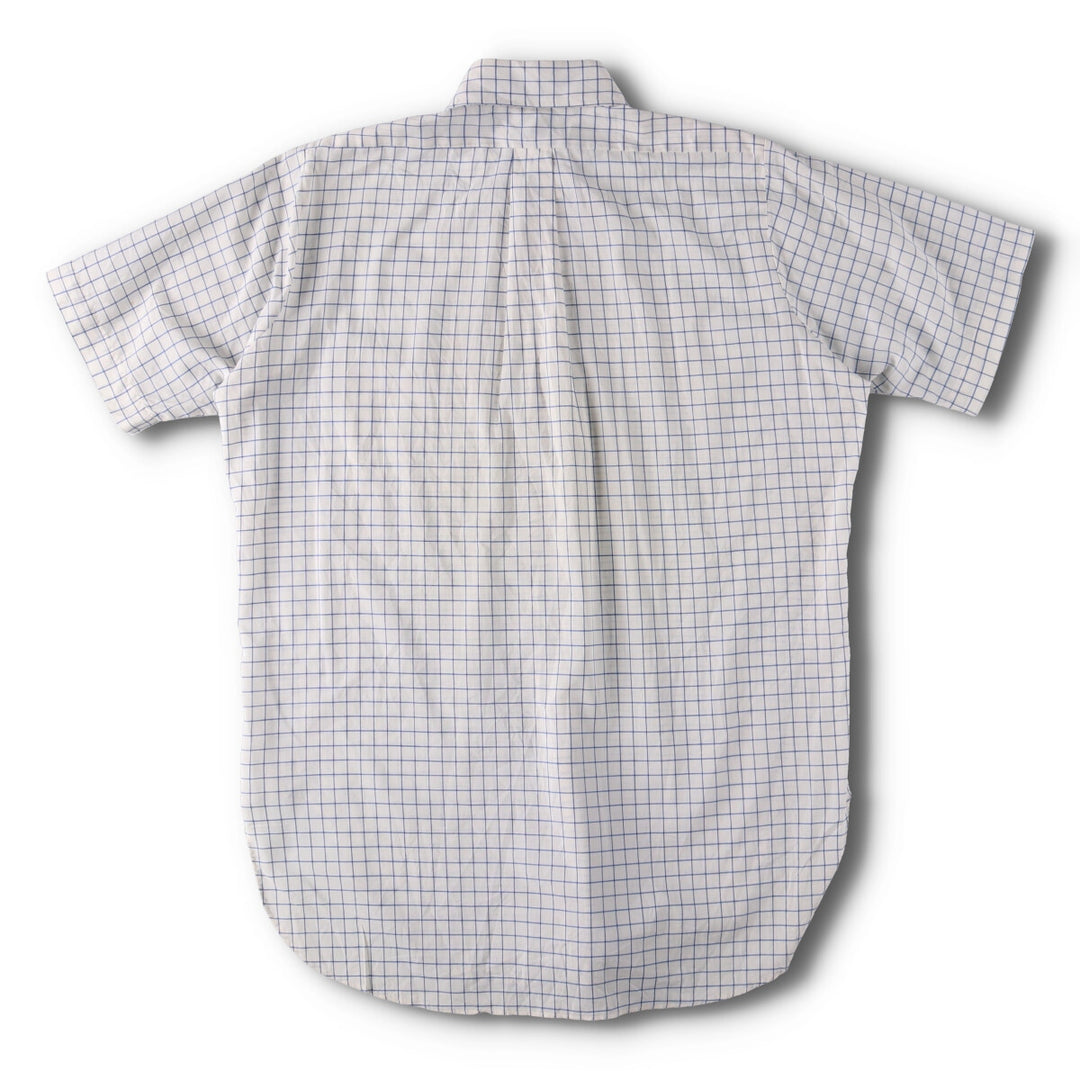 70'S Brooks Brothers 6-Button Check Pattern Button-Down Short Sleeve Cotton x Polyester Check Shirt Men's M cotton blue type Vintage Second Hand