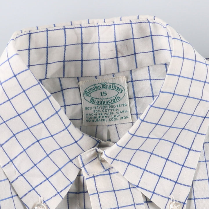 70'S Brooks Brothers 6-Button Check Pattern Button-Down Short Sleeve Cotton x Polyester Check Shirt Men's M cotton blue type Vintage Second Hand