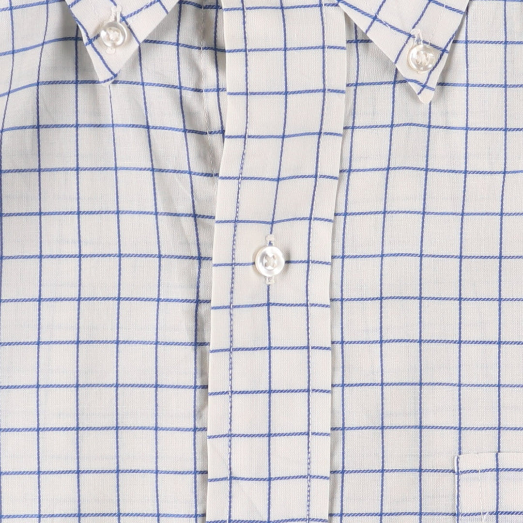 70'S Brooks Brothers 6-Button Check Pattern Button-Down Short Sleeve Cotton x Polyester Check Shirt Men's M cotton blue type Vintage Second Hand