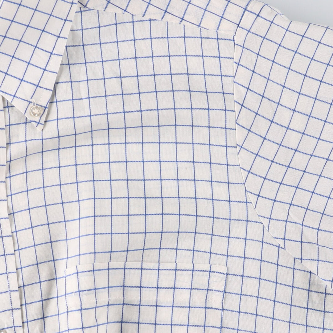 70'S Brooks Brothers 6-Button Check Pattern Button-Down Short Sleeve Cotton x Polyester Check Shirt Men's M cotton blue type Vintage Second Hand