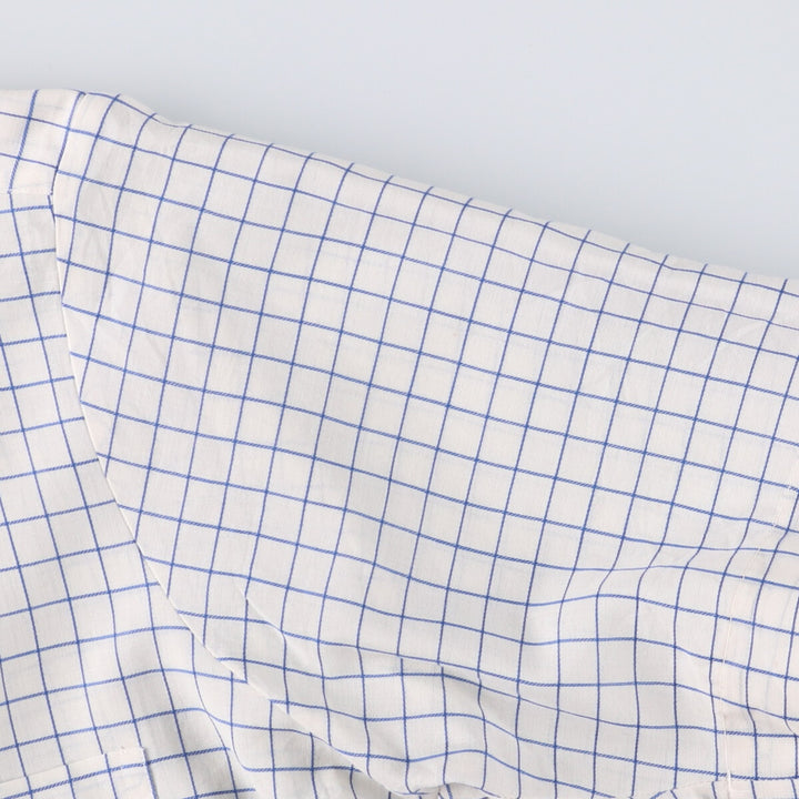 70'S Brooks Brothers 6-Button Check Pattern Button-Down Short Sleeve Cotton x Polyester Check Shirt Men's M cotton blue type Vintage Second Hand