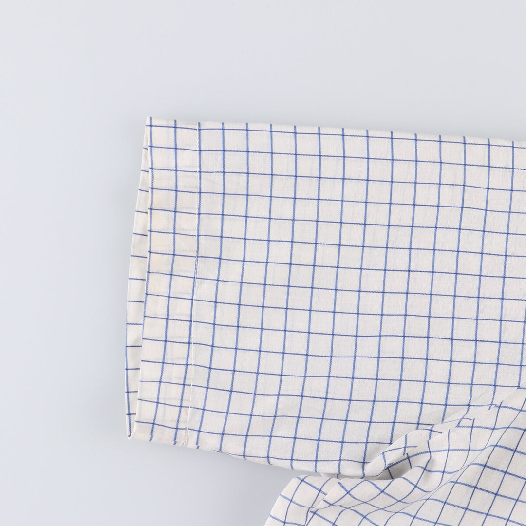 70'S Brooks Brothers 6-Button Check Pattern Button-Down Short Sleeve Cotton x Polyester Check Shirt Men's M cotton blue type Vintage Second Hand