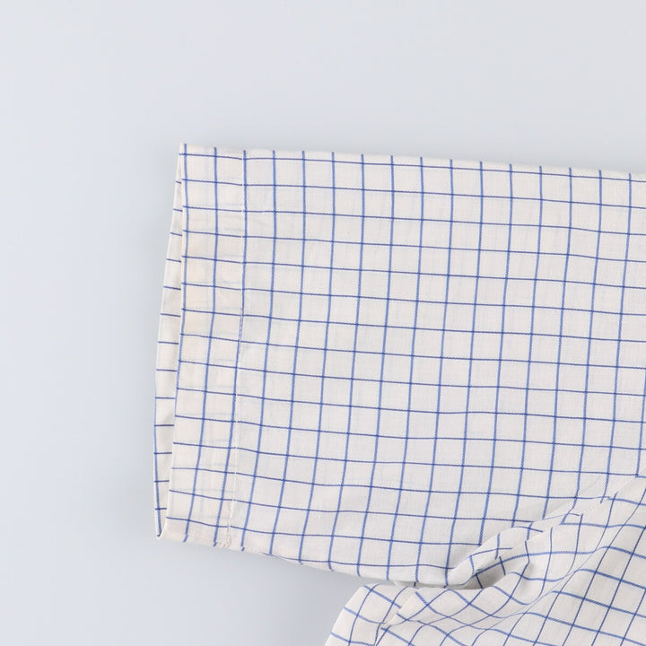 70'S Brooks Brothers 6-Button Check Pattern Button-Down Short Sleeve Cotton x Polyester Check Shirt Men's M cotton blue type Vintage Second Hand