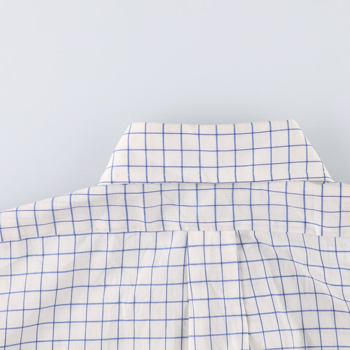 70'S Brooks Brothers 6-Button Check Pattern Button-Down Short Sleeve Cotton x Polyester Check Shirt Men's M cotton blue type Vintage Second Hand