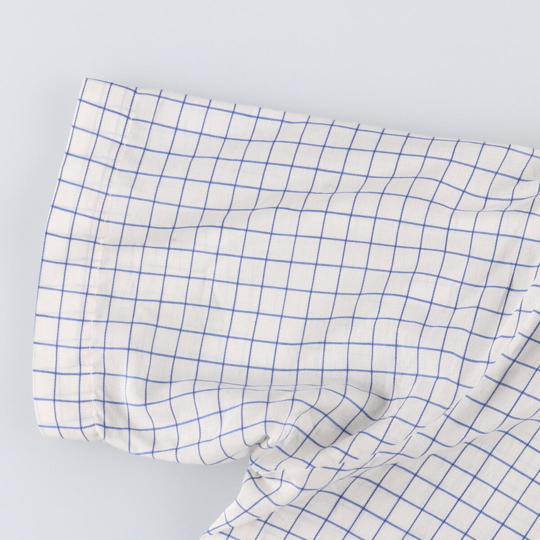 70'S Brooks Brothers 6-Button Check Pattern Button-Down Short Sleeve Cotton x Polyester Check Shirt Men's M cotton blue type Vintage Second Hand