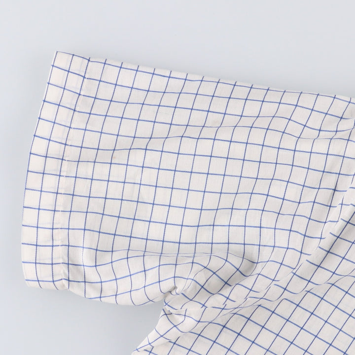 70'S Brooks Brothers 6-Button Check Pattern Button-Down Short Sleeve Cotton x Polyester Check Shirt Men's M cotton blue type Vintage Second Hand