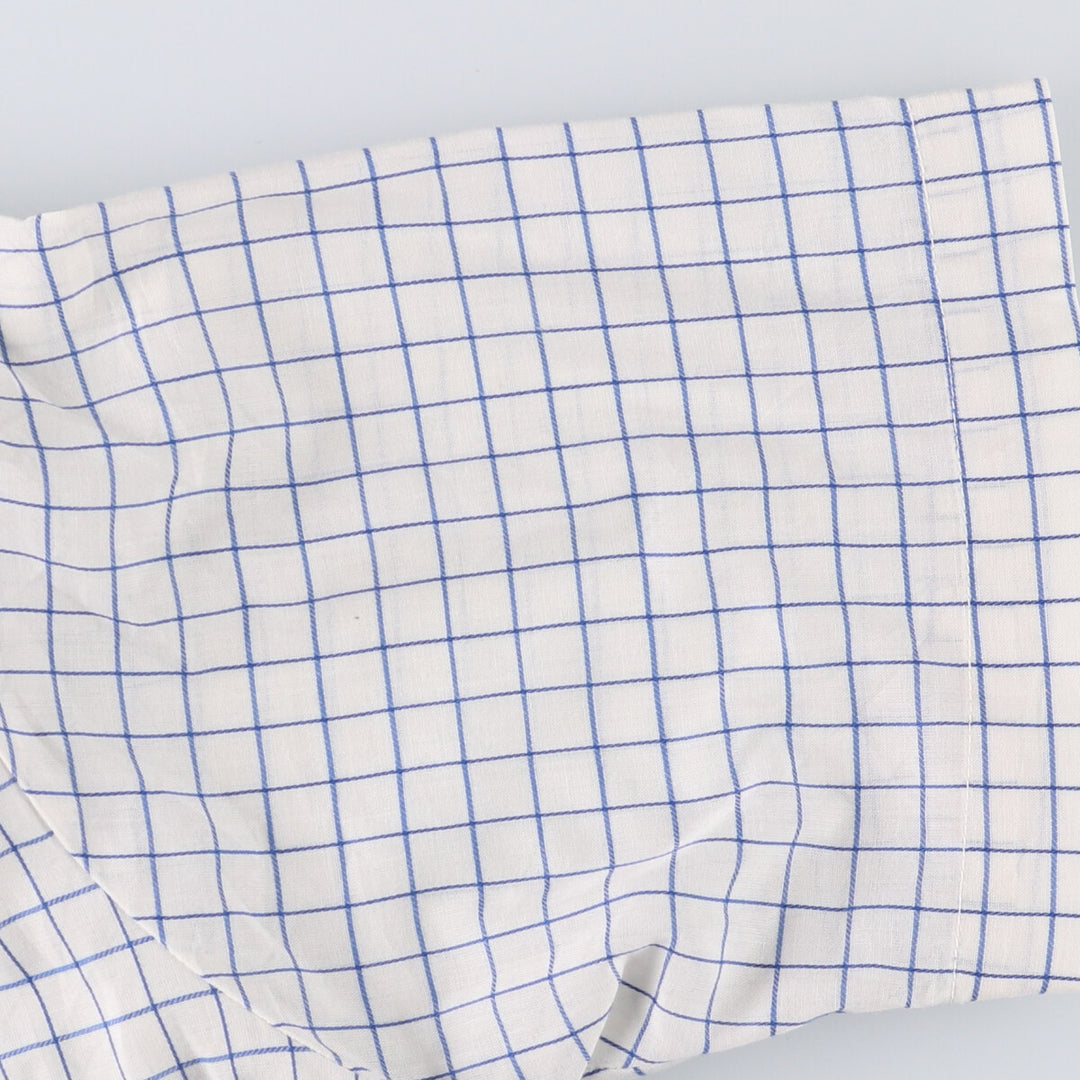 70'S Brooks Brothers 6-Button Check Pattern Button-Down Short Sleeve Cotton x Polyester Check Shirt Men's M cotton blue type Vintage Second Hand