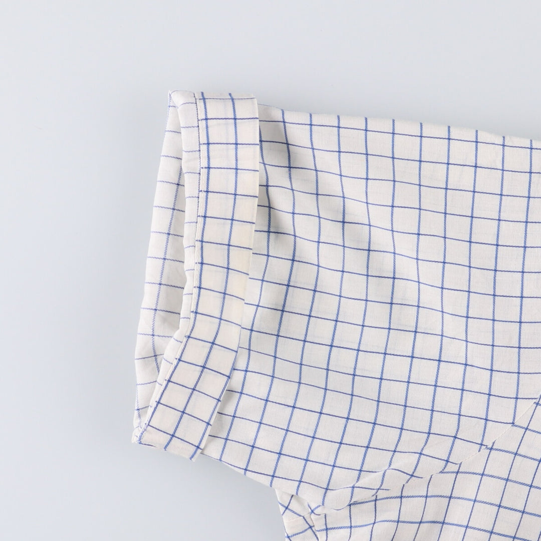 70'S Brooks Brothers 6-Button Check Pattern Button-Down Short Sleeve Cotton x Polyester Check Shirt Men's M cotton blue type Vintage Second Hand