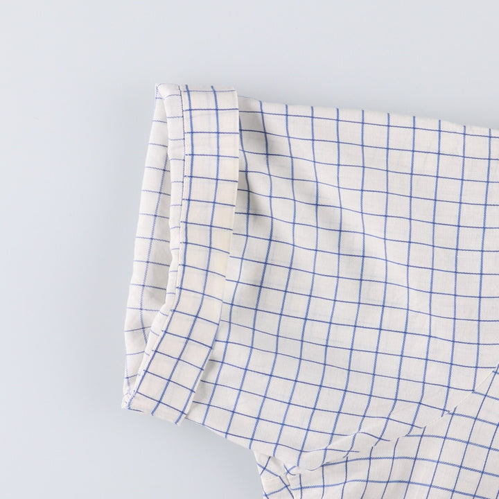 70'S Brooks Brothers 6-Button Check Pattern Button-Down Short Sleeve Cotton x Polyester Check Shirt Men's M cotton blue type Vintage Second Hand