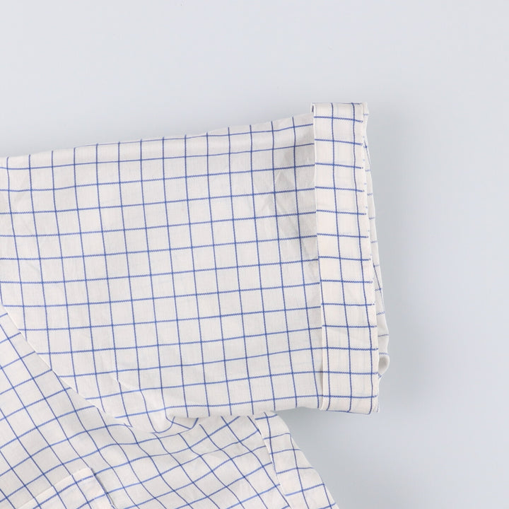 70'S Brooks Brothers 6-Button Check Pattern Button-Down Short Sleeve Cotton x Polyester Check Shirt Men's M cotton blue type Vintage Second Hand