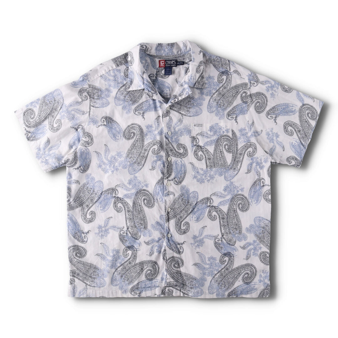 90'S Ralph Lauren CHAPS Paisley Pattern Short Sleeve Open Collar Cotton Shirt Box Shirt Men's XXL cotton white type Vintage Second Hand