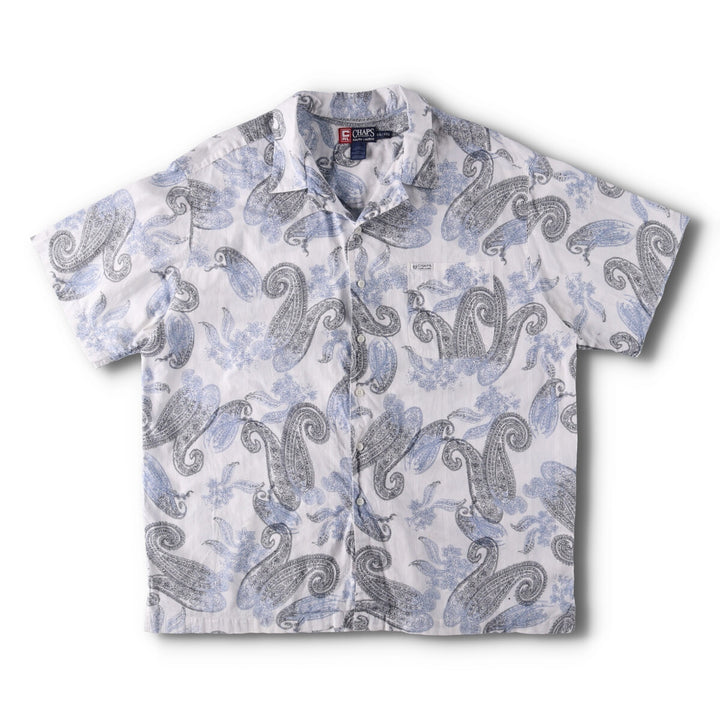 90'S Ralph Lauren CHAPS Paisley Pattern Short Sleeve Open Collar Cotton Shirt Box Shirt Men's XXL cotton white type Vintage Second Hand