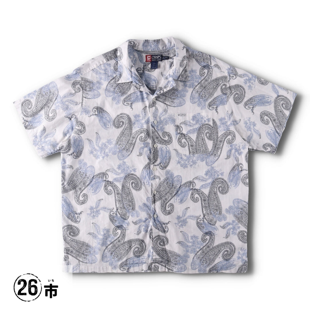 90'S Ralph Lauren CHAPS Paisley Pattern Short Sleeve Open Collar Cotton Shirt Box Shirt Men's XXL cotton white type Vintage Second Hand