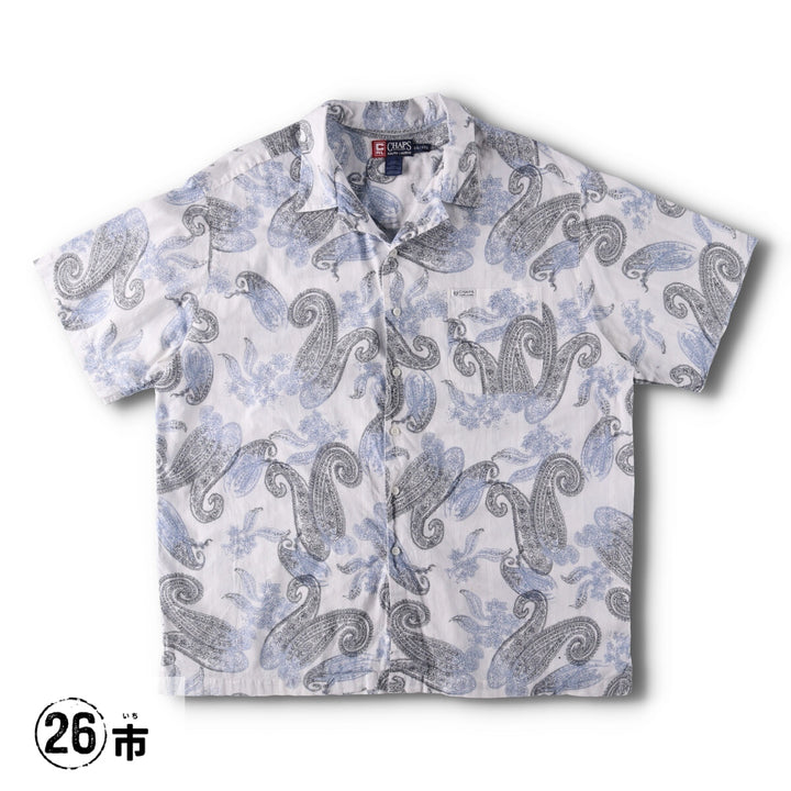 90'S Ralph Lauren CHAPS Paisley Pattern Short Sleeve Open Collar Cotton Shirt Box Shirt Men's XXL cotton white type Vintage Second Hand
