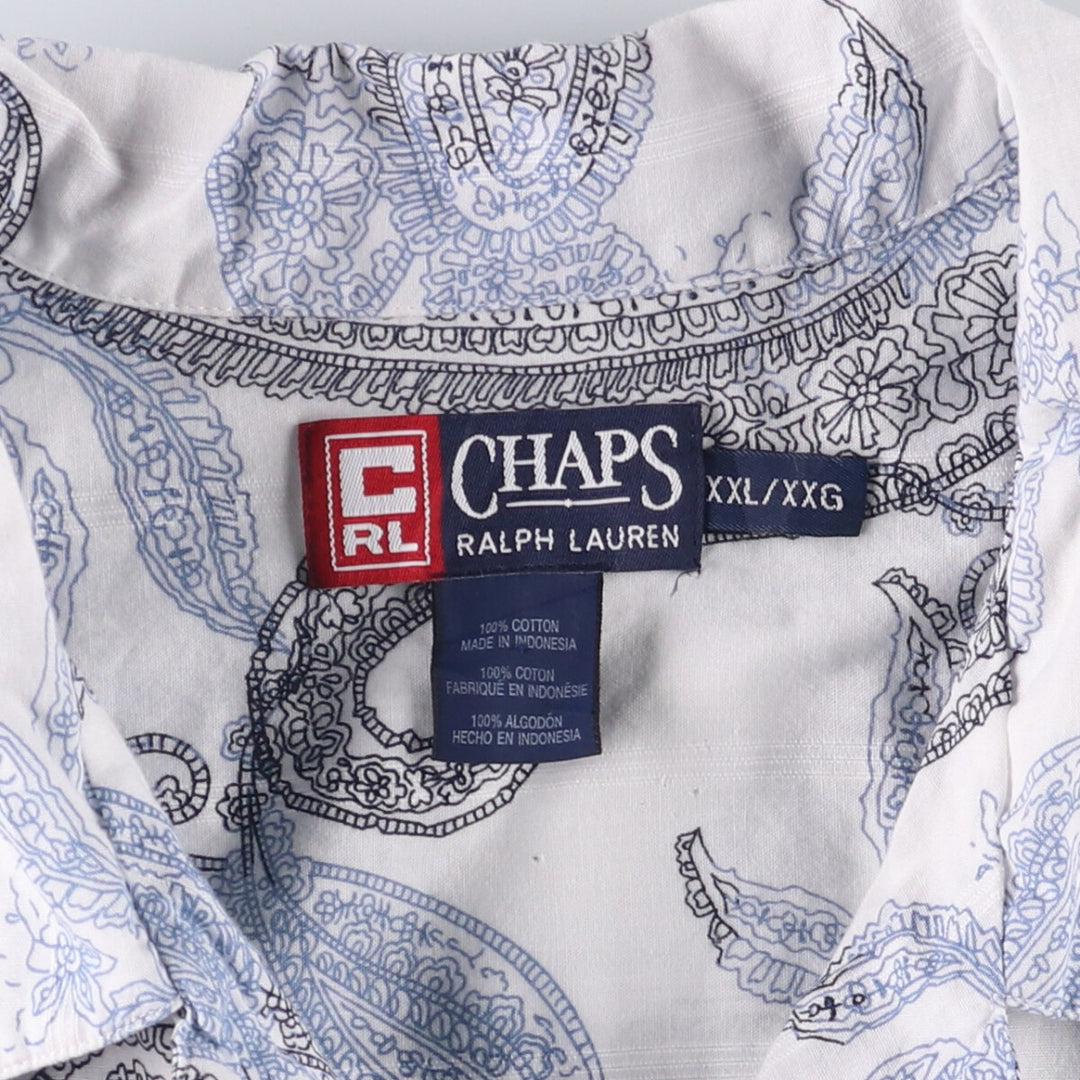 90'S Ralph Lauren CHAPS Paisley Pattern Short Sleeve Open Collar Cotton Shirt Box Shirt Men's XXL cotton white type Vintage Second Hand
