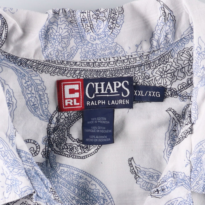 90'S Ralph Lauren CHAPS Paisley Pattern Short Sleeve Open Collar Cotton Shirt Box Shirt Men's XXL cotton white type Vintage Second Hand