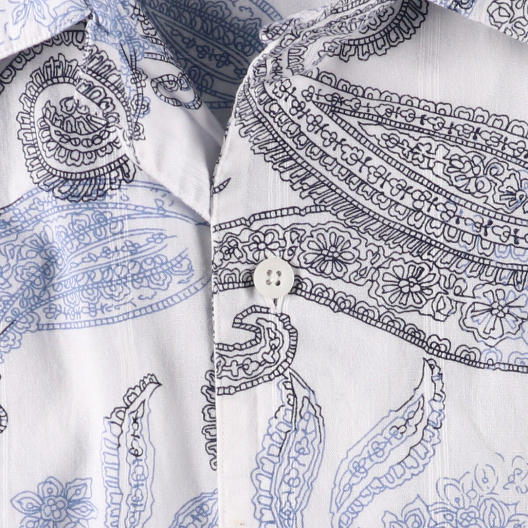 90'S Ralph Lauren CHAPS Paisley Pattern Short Sleeve Open Collar Cotton Shirt Box Shirt Men's XXL cotton white type Vintage Second Hand