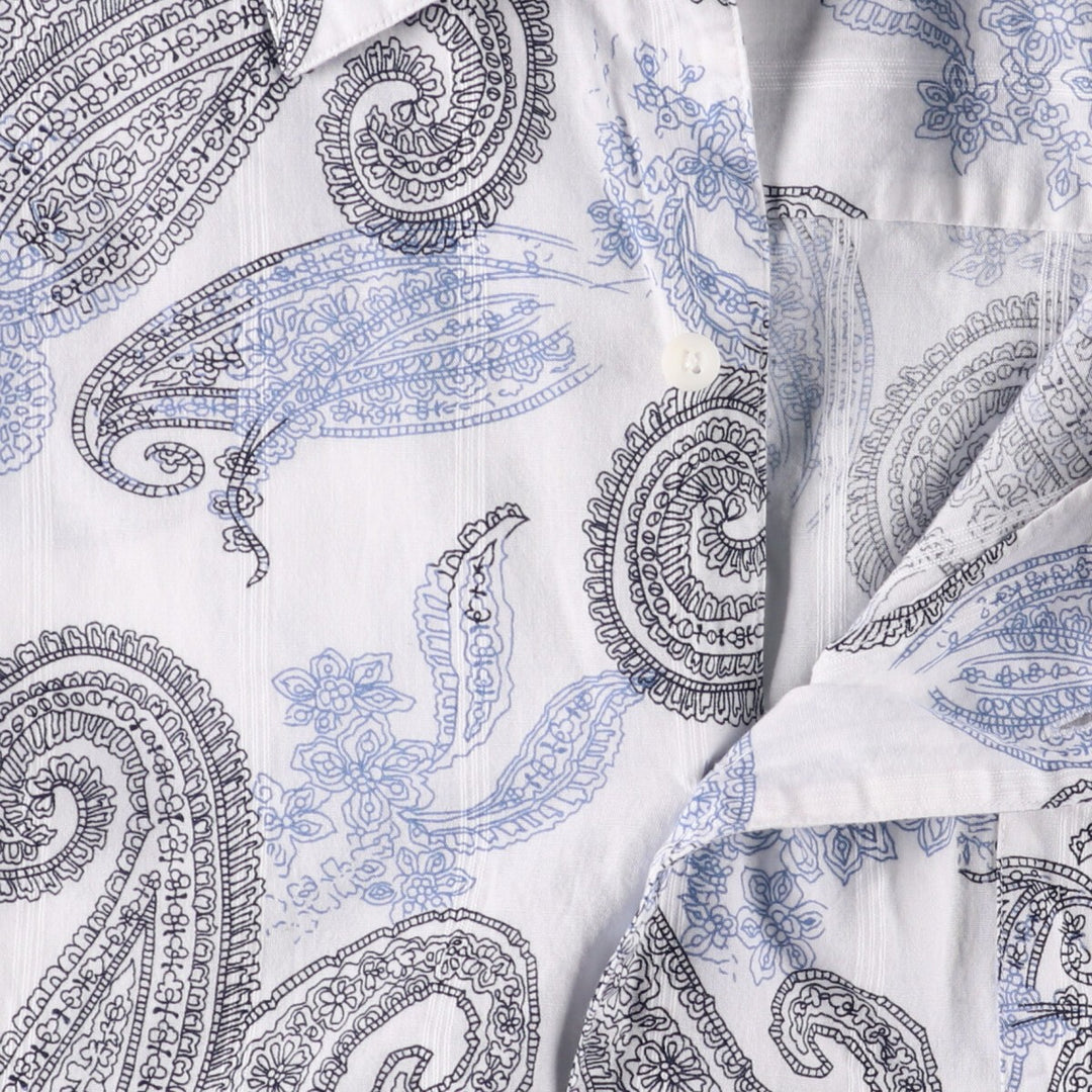 90'S Ralph Lauren CHAPS Paisley Pattern Short Sleeve Open Collar Cotton Shirt Box Shirt Men's XXL cotton white type Vintage Second Hand