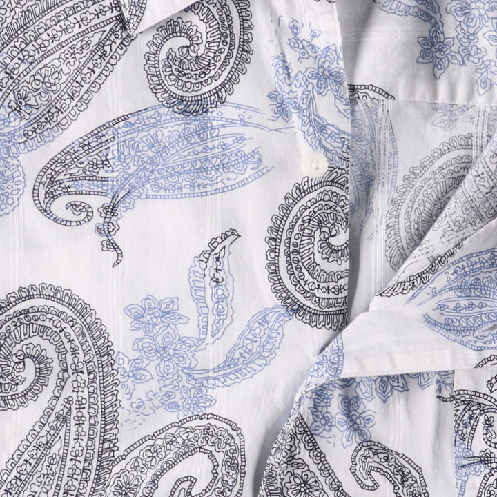 90'S Ralph Lauren CHAPS Paisley Pattern Short Sleeve Open Collar Cotton Shirt Box Shirt Men's XXL cotton white type Vintage Second Hand