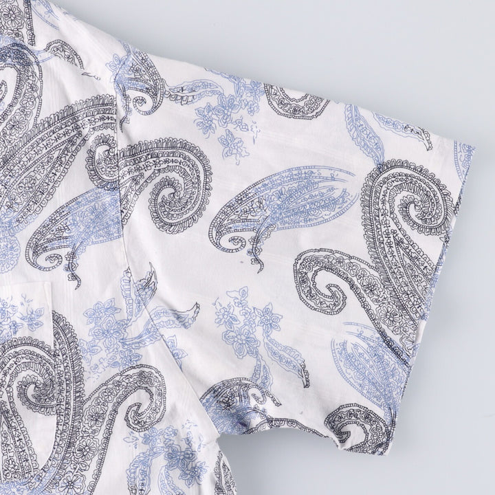 90'S Ralph Lauren CHAPS Paisley Pattern Short Sleeve Open Collar Cotton Shirt Box Shirt Men's XXL cotton white type Vintage Second Hand