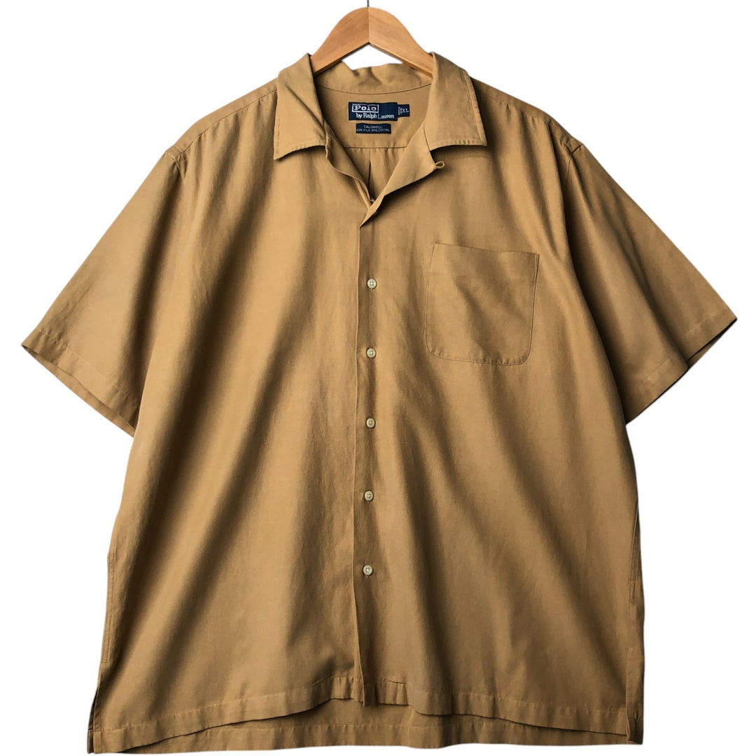 POLO by Ralph Lauren CALDWELL Short Sleeve Open Collar Silk x Cotton Shirt Box Shirt Men's XL silk brown type Vintage Second Hand